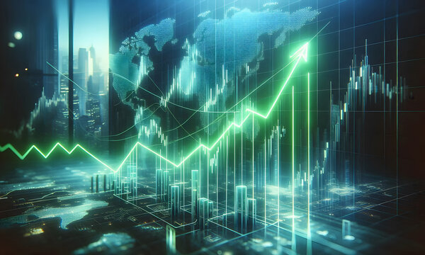 Futuristisches Diagramm mit Pfeilen zur digitalen Transformation, abstrakter Technologiehintergrund. Gro&szlig;e Datenmengen und Unternehmenswachstum, W&auml;hrungsbestand und Investitionswirtschaft