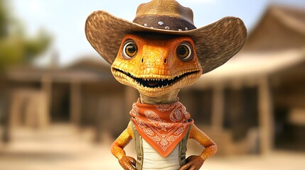 A Cartoon Dinosaur Dressed as a Cowboy