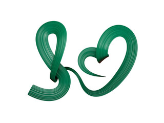 3d Flag Of Bangladesh, Heart Shaped Green Wavy Awareness Ribbon On White Background, 3d illustration
