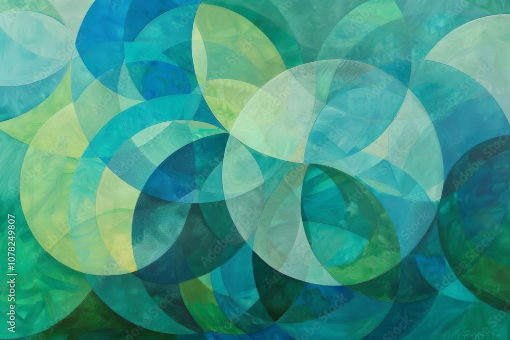 Aufkleber abstract geometric art: soft aqua and green circular patterns overlapping in harmonious blend for tr
