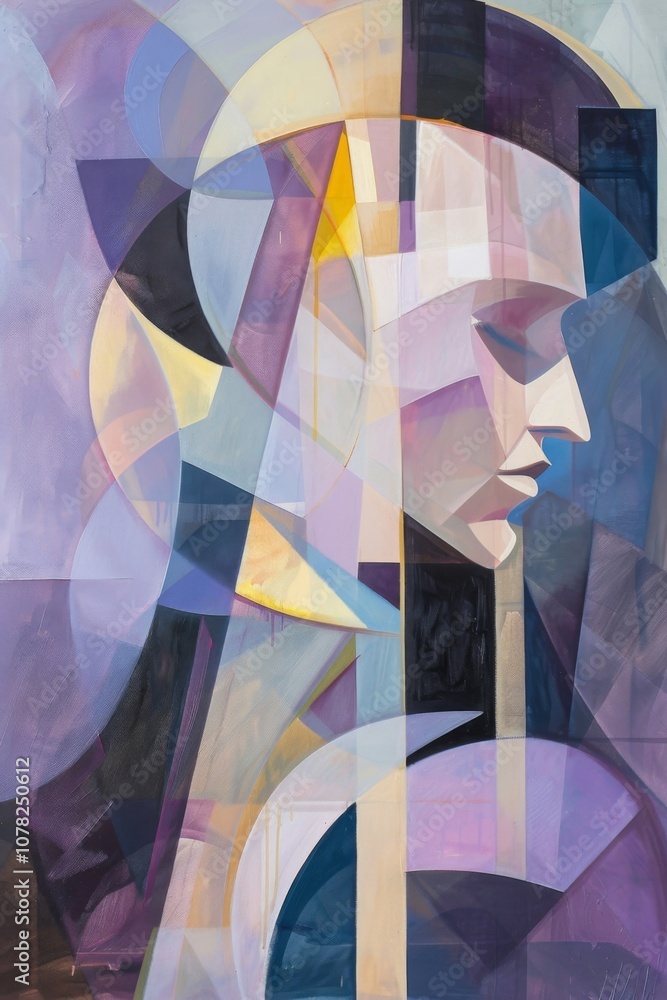 Poster abstract portrait in soft hues: a colorful geometric representation of serenity and reflection, merg