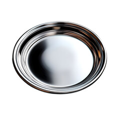 Round metal plate with a rim isolated on a transparent background