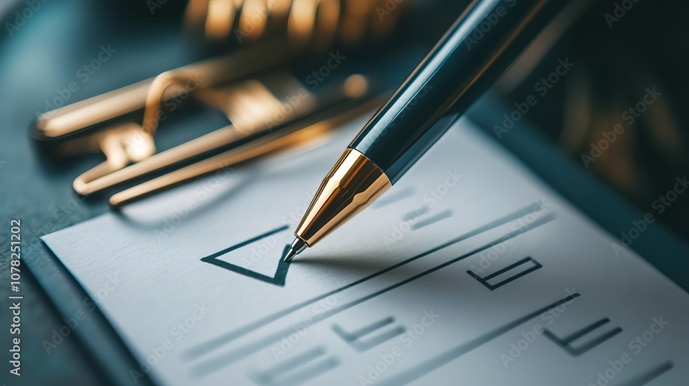 Poster a close-up of a checkmark on a checklist with a sleek pen