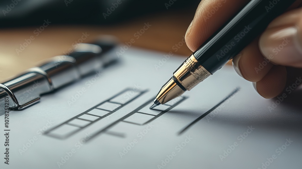 Poster a close-up of a checkmark on a checklist with a sleek pen
