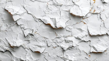 A close-up view of cracked white paint on a textured surface.