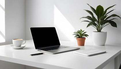 laptop on table with white interior