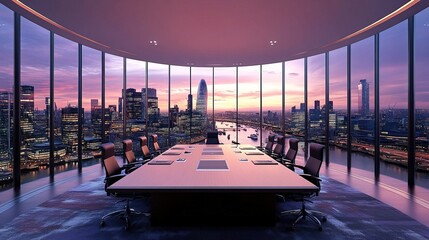 Fototapeta premium Stunning Cityscape Boardroom with Panoramic Views of the Metropolis