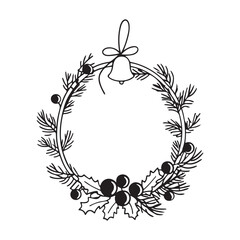 Vector Silhouette of Christmas Wreath Icon Design on White Background.