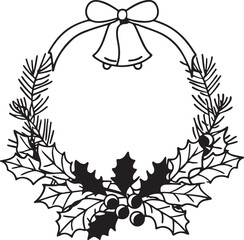 Vector Silhouette of Christmas Wreath Icon Design on White Background.