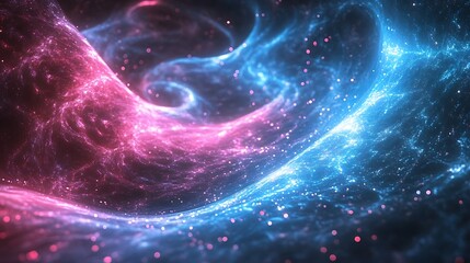 Glowing soft waves of blue and pink lighting in an abstract, futuristic design