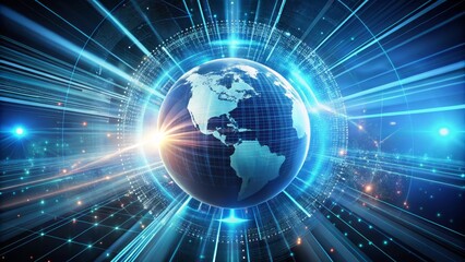 Obraz premium Minimalist AI Background with a Globe and Digital Rays in a Futuristic Theme, Perfect for Technology and Innovation Concepts