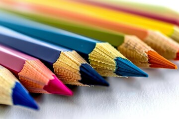 Colorful Pencils Arranged Neatly, Showcasing Vibrant Tips and Various Shades for Creative Projects