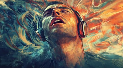 Man Listening to Music with Headphones