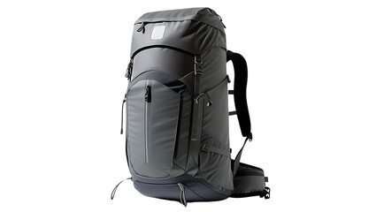 Naklejka premium Black nylon rucksack isolated on white background, perfect for travel or hiking adventures