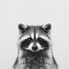 Fototapeta premium Close-up Portrait of a Curious Raccoon with Distinctive Facial Markings Against a Minimalist White Background