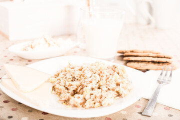 plate with cereal porridge for breakfast