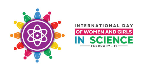 International Day of Women and Girls in Science. Women and science. Great for cards, banners, posters, social media and more. White background. 
