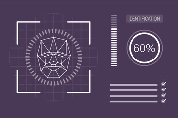 Biometric verification. Face identification system, scanning human face. User access control, loading bar, modern technology. Face recognition. Horizontal banner, template