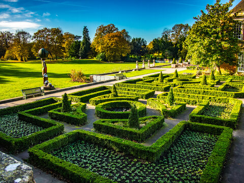 Formal Gardens of South Hill Park Bracknell Berkshire on sunny autumn day