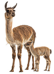 Naklejka premium Transparent Cutout of Adult Llama and Baby Calf, Ideal for Wildlife, Andean Fauna, or South American Animal Resources