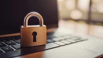 Fototapeta premium A digital padlock on a keyboard symbolizes secure transactions in fintech