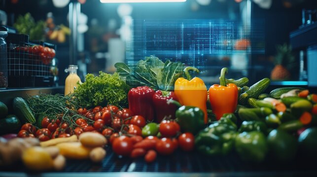 Fresh Produce Display with Digital Overlay - Powered by Adobe