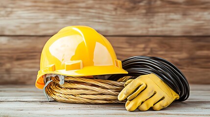 Workers safely prepare for projects with essential gear including helmut and wire