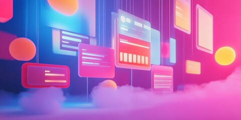 A web design studio's website is shown with interactive elements floating around. This highlights how they build and present their work, making it perfect for digital marketing and design ideas.