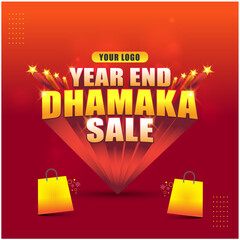 Year End Dhamaka Sale Label Logo unit 3d. Business, Shopping, Products, Electronics, Store, Advertising