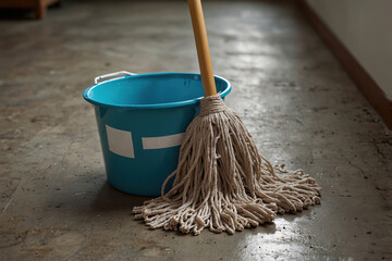 A mop and bucket ready for cleaning