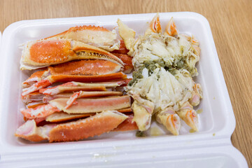 Korean crab food. Steamed snow crab