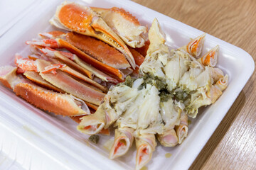 Korean crab food. Steamed snow crab