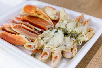 Korean crab food. Steamed snow crab