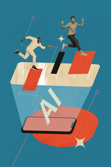 Composite trend artwork sketch image collage of intelligence assistant idea creative smartphone...