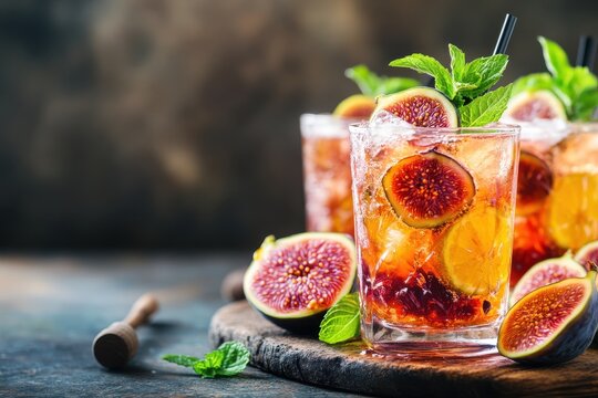 Chilled fig lemonade cocktail a refreshing autumn drink with fig juice mint lemon and honey delicious alcoholic beverage for fall gatherings