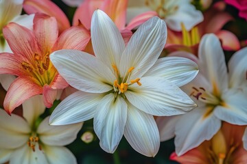 Fototapeta premium Close up of the Zephyranthes candida also known as autumn zephyrlily or white rain lily a type of rain lily