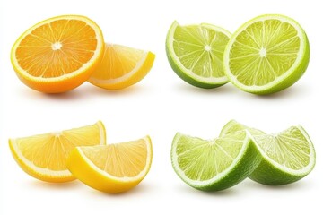 Fototapeta premium Collection of citrus fruit slices orange lemon lime on white
