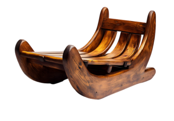 Wooden sled with metal runners isolated on transparent background, png.