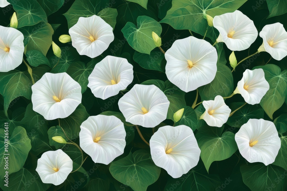 Wall mural Ipomoea alba commonly called moonflower or tropical white morning glory is a night blooming species of morning glory