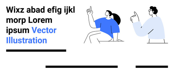 Two people pointing, with text blocks and placeholder text. Ideal for presentations, educational content, business reports, marketing materials, website design, social media graphics