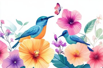 Naklejka premium isolated white background with bird paradise flowers