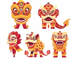 Fototapeta premium Chinese New Year Lion Dance Illustration