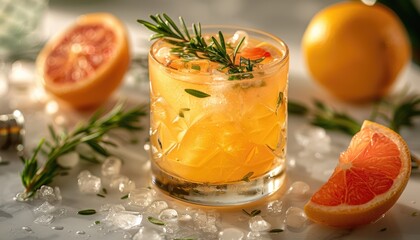 Grapefruit and Rosemary Cocktail with Ice