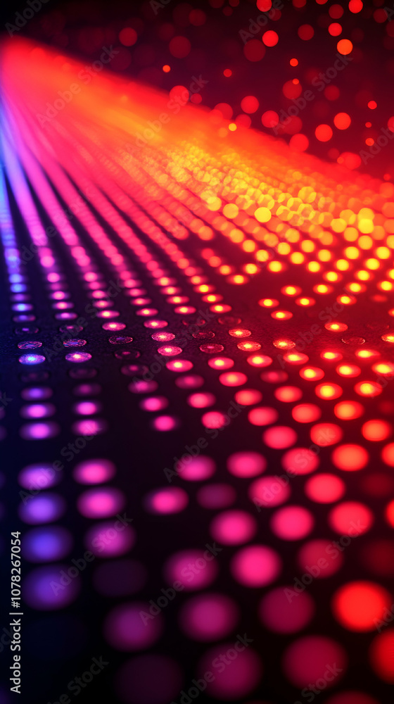 Poster abstract background with colorful glowing dots and light beams.