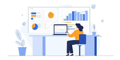 A business analyst uses technology to analyze data and create reports. They focus on digital transformation, using software to manage data and track performance using key metrics.