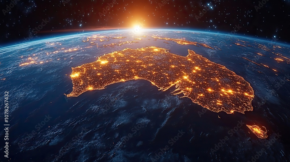 Wall mural digital map of australia concept of australia global network and connectivity data transfer and cybe