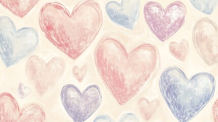 Fototapeta premium Seamless pattern of delicate hearts in soft pastel colors for romantic designs.