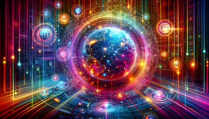 Obraz premium Internet Design a futuristic internet-themed image with vibrant neon colors, showcasing interconnect1