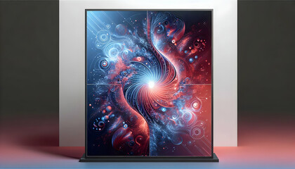 Highlight a digital conference poster with abstract fractal patterns and a blue-red gradient backgro3