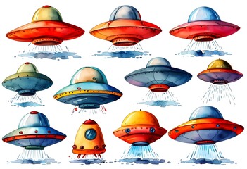 Vibrant flying saucer illustrations: a colorful collection of alien spacecraft art	